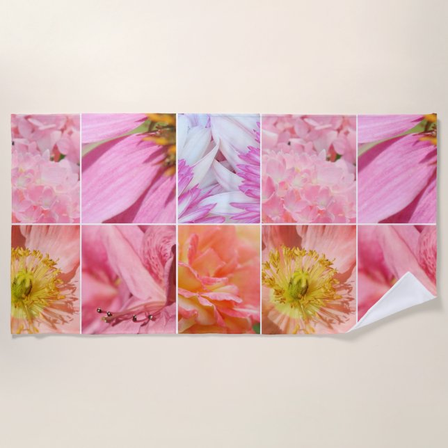 Pink peach floral medley flowers collage beach towel (Front)