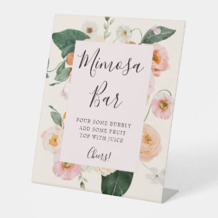 Pink Peach Floral Mimosa Bar Bridal Shower  Pedestal Sign