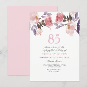 Pink Peach Floral Watercolor 85th Birthday Invite