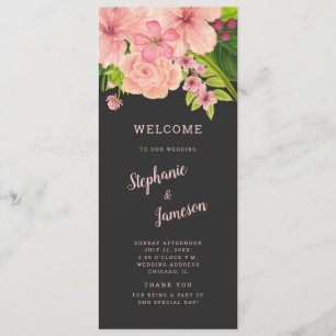 Pink & Peach Floral Wedding Ceremony Program Programme