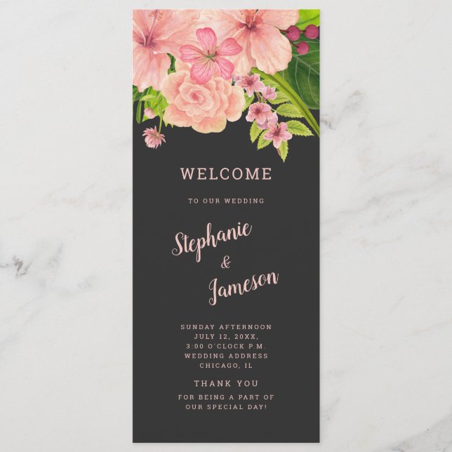 Pink & Peach Floral Wedding Ceremony Program Programme (Front)