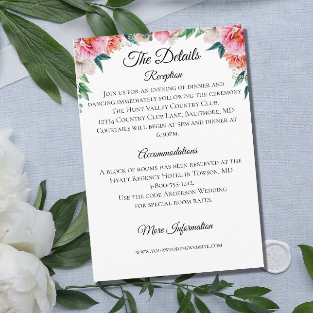 Pink Peach Floral Wedding Details Enclosure Card (Creator Uploaded)