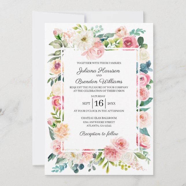 Pink & Peach Floral Wedding Invitation (Front)