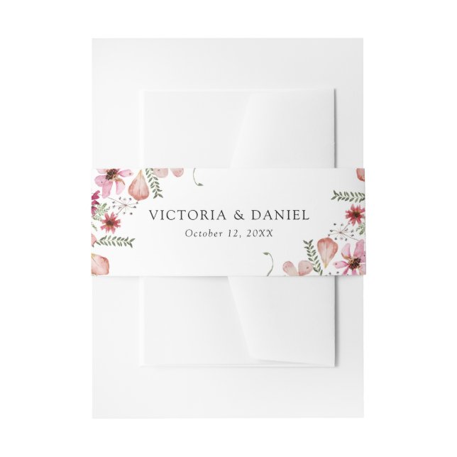 Pink Peach Floral Wedding Invitation Belly Band (Front Example)