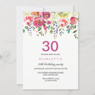 Pink Peach Flowers 30th Birthday Party Invitation