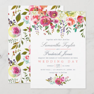 Pink Peach Flowers Wedding Invitation