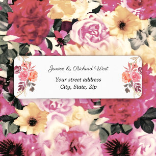 Pink Peach Gold Floral Wreath Custom Address Label