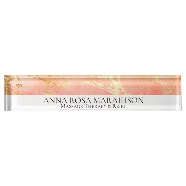 *~ Pink Peach Gold Foil  AP3 Desk Name Plate (Front)