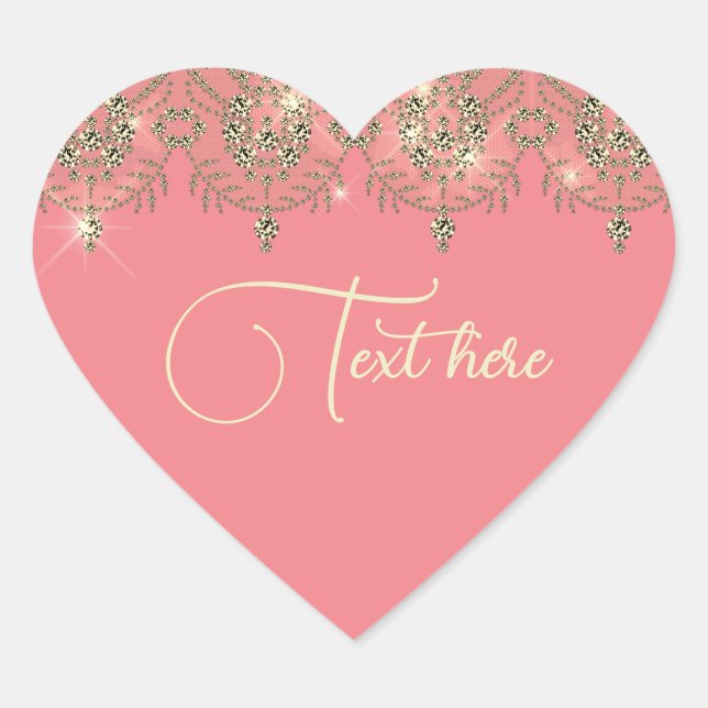 Pink peach gold lace elegant sparkle  heart sticker (Front)