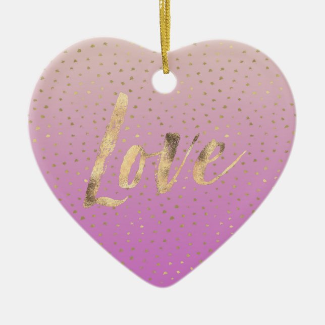 Pink Peach Gold Ombre Confetti Dots Ceramic Tree Decoration (Front)