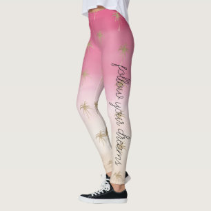 Pink Peach Gold Tropical Palm Trees Ombre       Leggings
