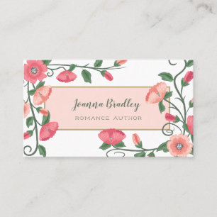 Pink Peach Green Flower Vines Business Card