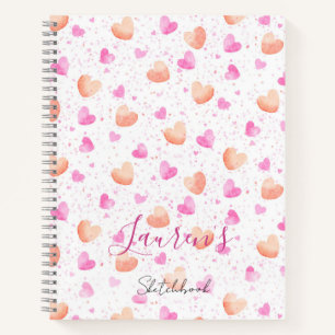 Pink & Peach Hearts Splash Custom Sketchbook Notebook