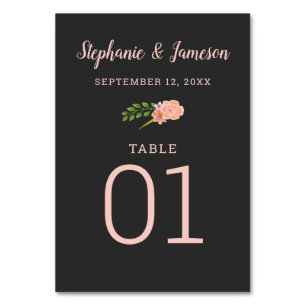 Pink & Peach Hibiscus Charcoal Numbered Table Card