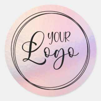 Pink Peach Holographic Gradient Logo Classic Round Sticker