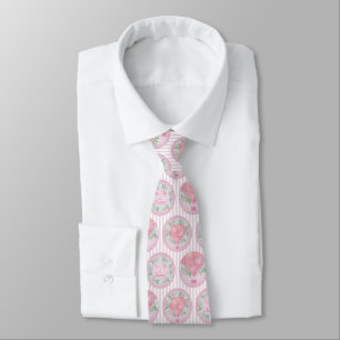 Pink Peach Hot Air Balloon - Floral Stripes Tie