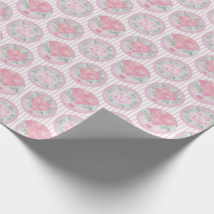 Pink Peach Hot Air Balloon - Floral Stripes Wrapping Paper