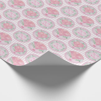 Pink Peach Hot Air Balloon - Floral Stripes Wrapping Paper