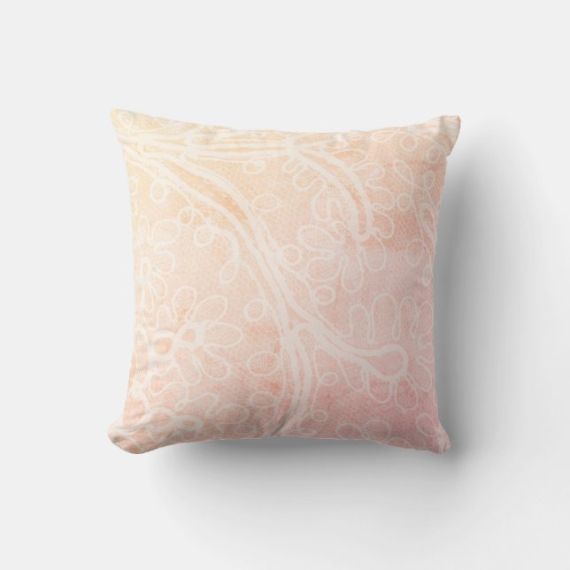 Pink Peach Lace Pretty Girly Pastel Baby Cushion (Front)
