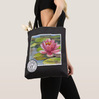 Pink-Peach Lily on Yellow-Green Pads Tote Bag