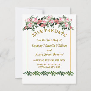 Pink Peach Magnolia Floral Save The Date B