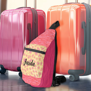 Pink Peach Name Animal Print Cut Sew Sling Bag