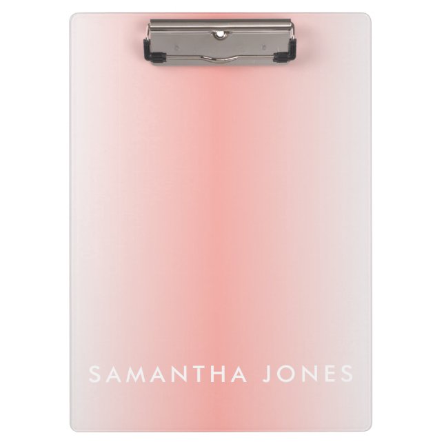 Pink Peach Ombre Simple Plain Personalise Own Name Clipboard (Front)