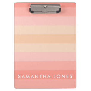Pink Peach Ombre Simple Stripe Personalise Name Clipboard