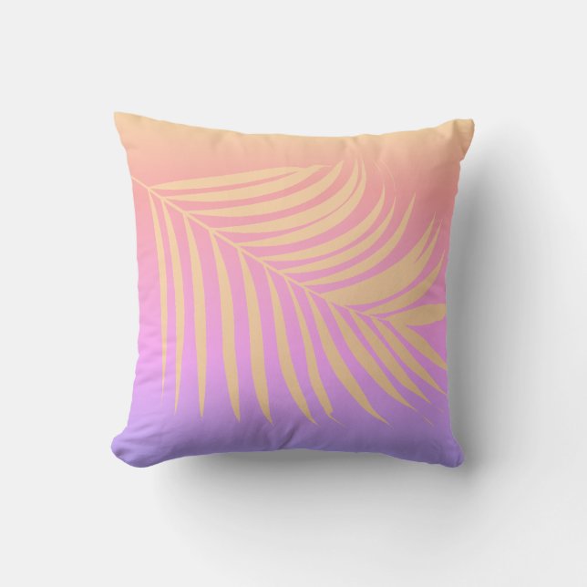 Pink Peach Orange Palm Leaf Art Tropical Gift 2025 Cushion (Front)