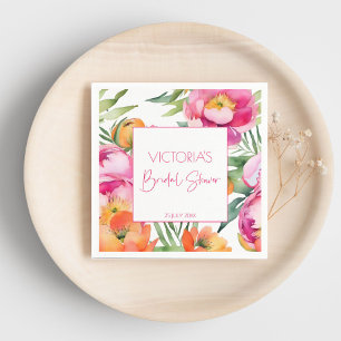 Pink peach orange peonies elegant bridal shower napkin