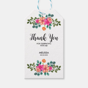 Pink Peach Orange Spring Flower Greenery Thank You Gift Tags