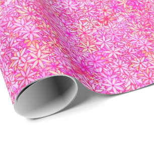 pink, peach, orchid and coral flowers wrapping paper