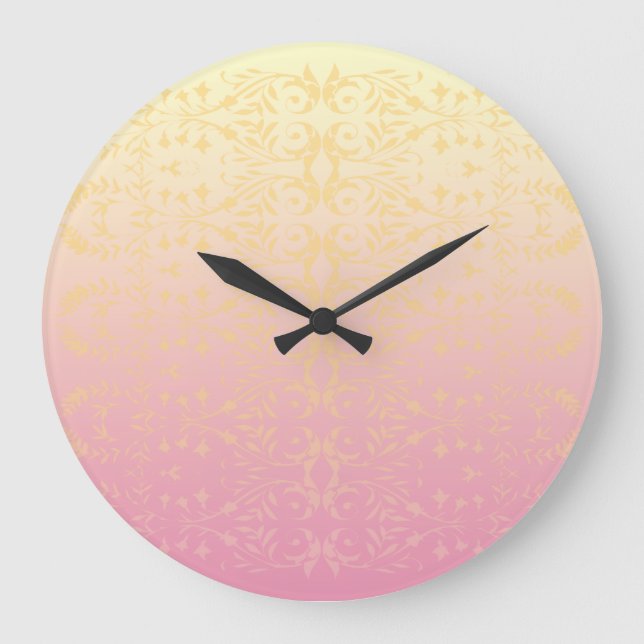 Pink Peach Pastel Damask Wall Clock (Front)