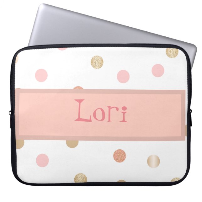 Pink & Peach Polka Dot Laptop Sleeve (Front)