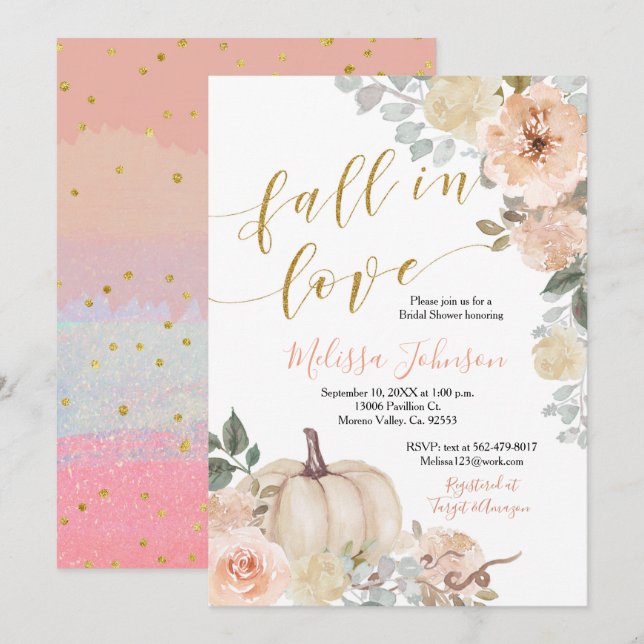 Pink Peach Pumpkin Fall in Love invitation (Front/Back)