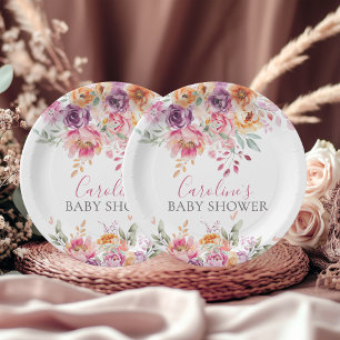 Pink Peach Purple Baby In Bloom Floral Paper Plate