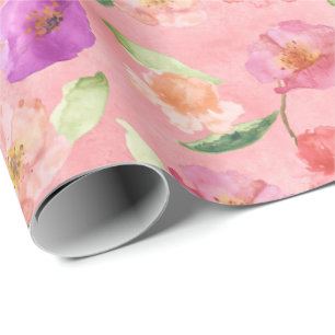 Pink Peach Purple Garden Floral Wrapping Paper