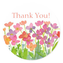 Pink Peach Purple Watercolor Flowers Thank You