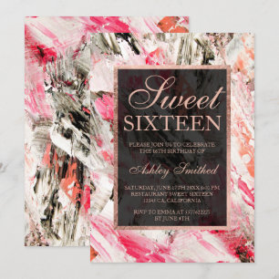 Pink peach rose gold brushstrokes acrylic Sweet 16 Invitation