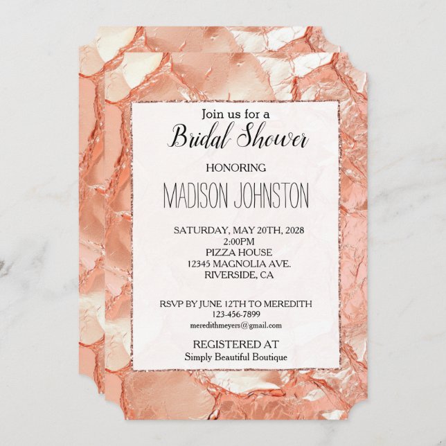 Pink Peach Rose Gold Glam Invitation (Front/Back)