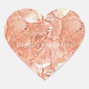 Pink Peach Rose Gold Glam Wedding Heart Sticker