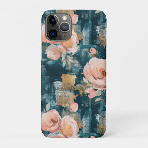 Pink Peach Roses Teal Maximalist Floral iPhone 11 Pro Case