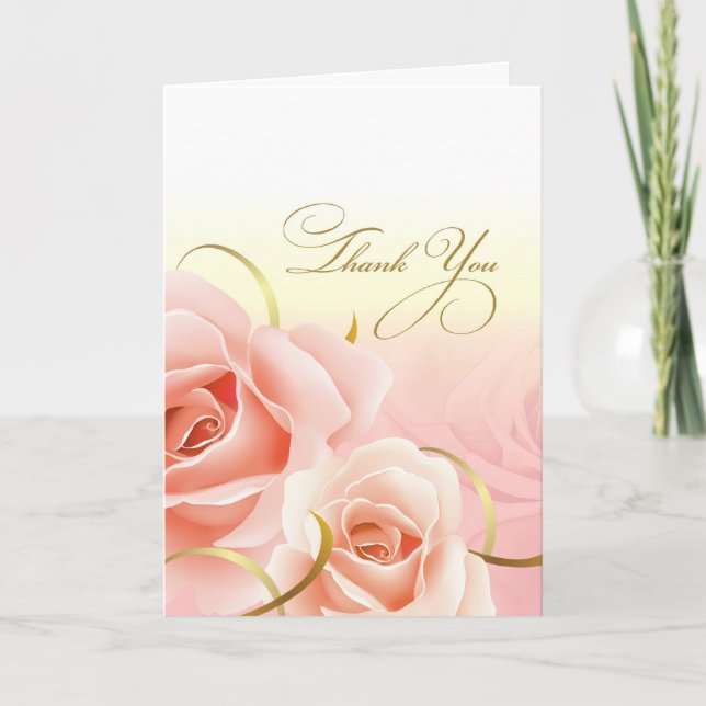 Pink Peach Roses Thank You Birthday Party Cards (Front)