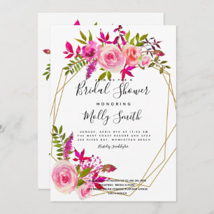 Pink Peach Roses Watercolor Flowers  Bridal shower Invitation