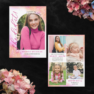 Pink Peach She Did It Graduation Announcment Party Invitation