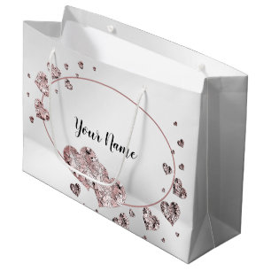 Pink Peach Shiny Hearts Geometric Elegant Large Gift Bag