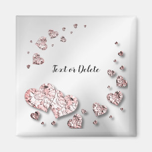 Pink Peach Shiny Hearts Geometric Elegant Magnet