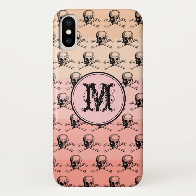 Pink Peach Skull Halloween Personalised Monogram Case-Mate iPhone Case (Back)