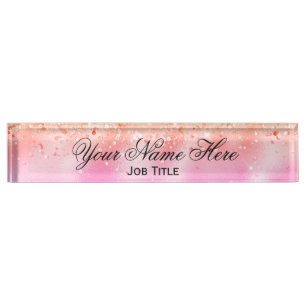 Pink/Peach & Sparkles Customisable Desk Nameplate
