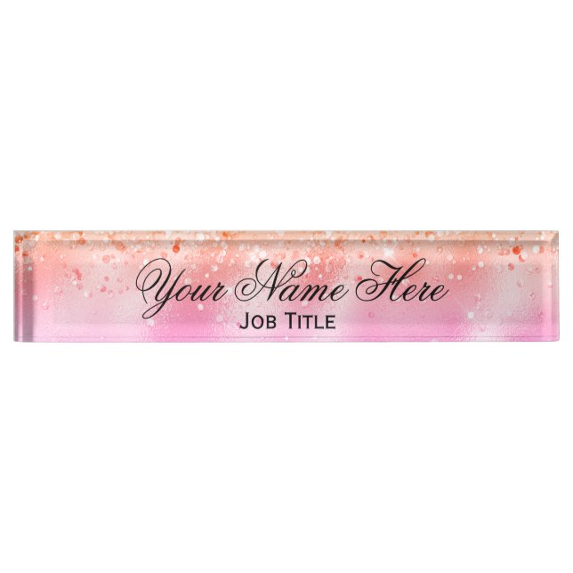 Pink/Peach & Sparkles Customisable Desk Nameplate (Front)